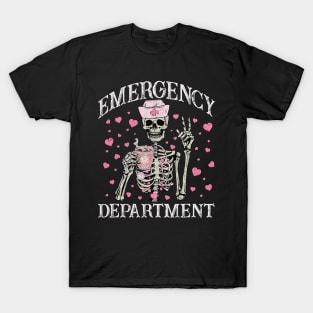 Valentine Er Nurse Emergency Department Room Skeleton Nurse T-Shirt